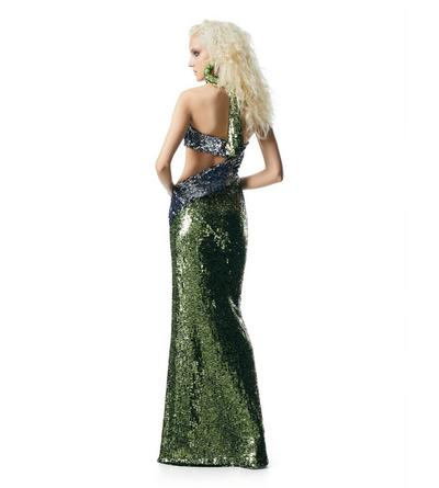 SEQUIN EMBROIDERY CUT-OUT EVENING DRESS image number 2