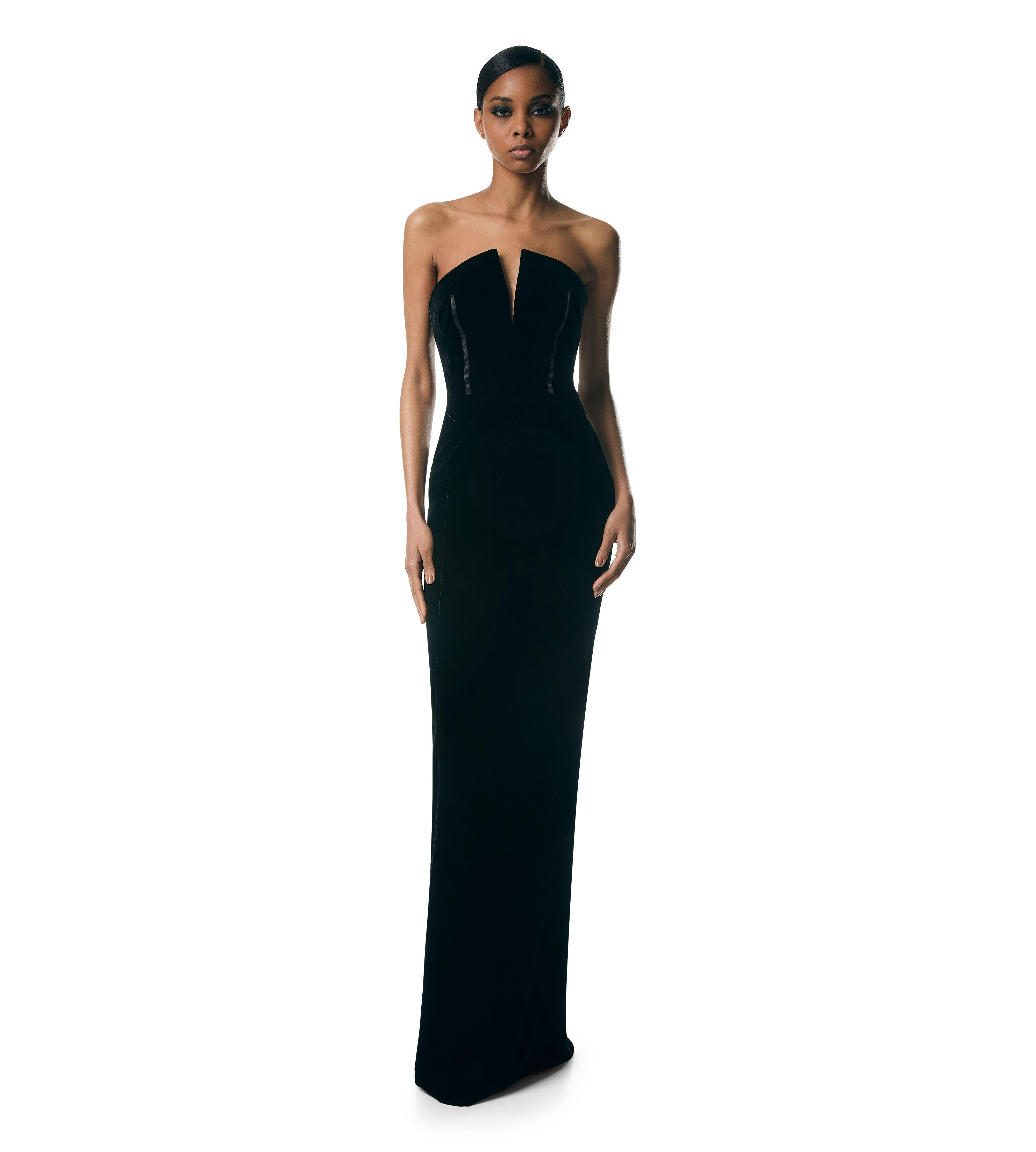 Strapless black velvet deals evening gown