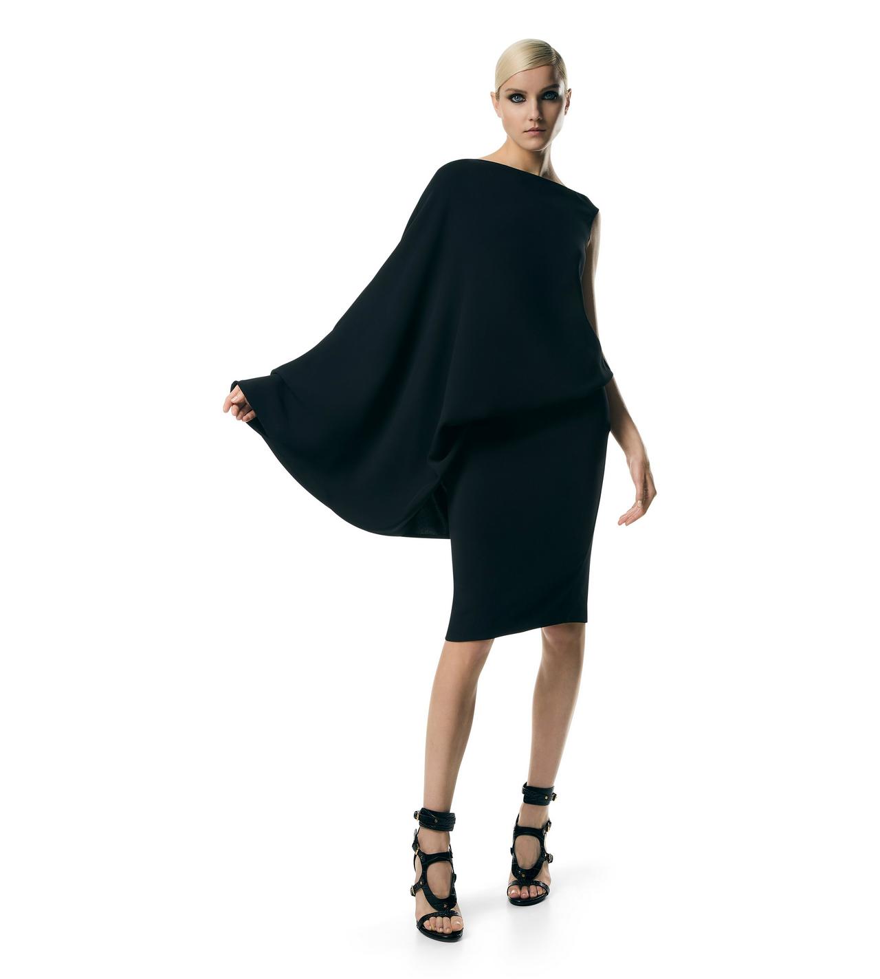 VISCOSE STRETCH CADY ASYMMETRIC WING DRESS image number 1