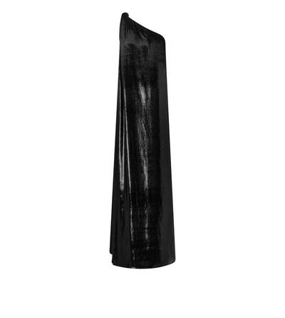 SILK BLEND VELVET LAME' ONE SHOULDER EVENING DRESS