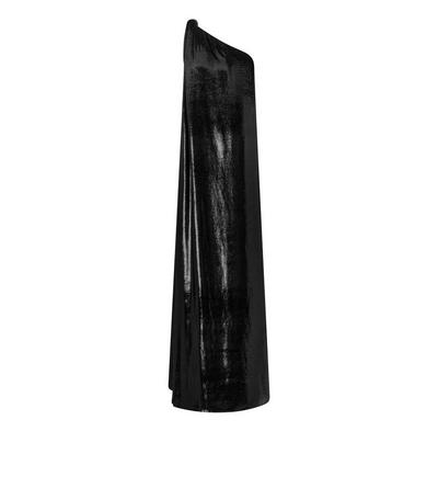 SILK BLEND VELVET LAME' ONE SHOULDER EVENING DRESS