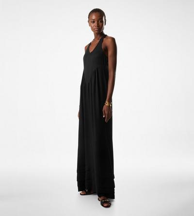 MICRO FLUID SILK JACQUARD A-LINE LONG DRESS image number 1