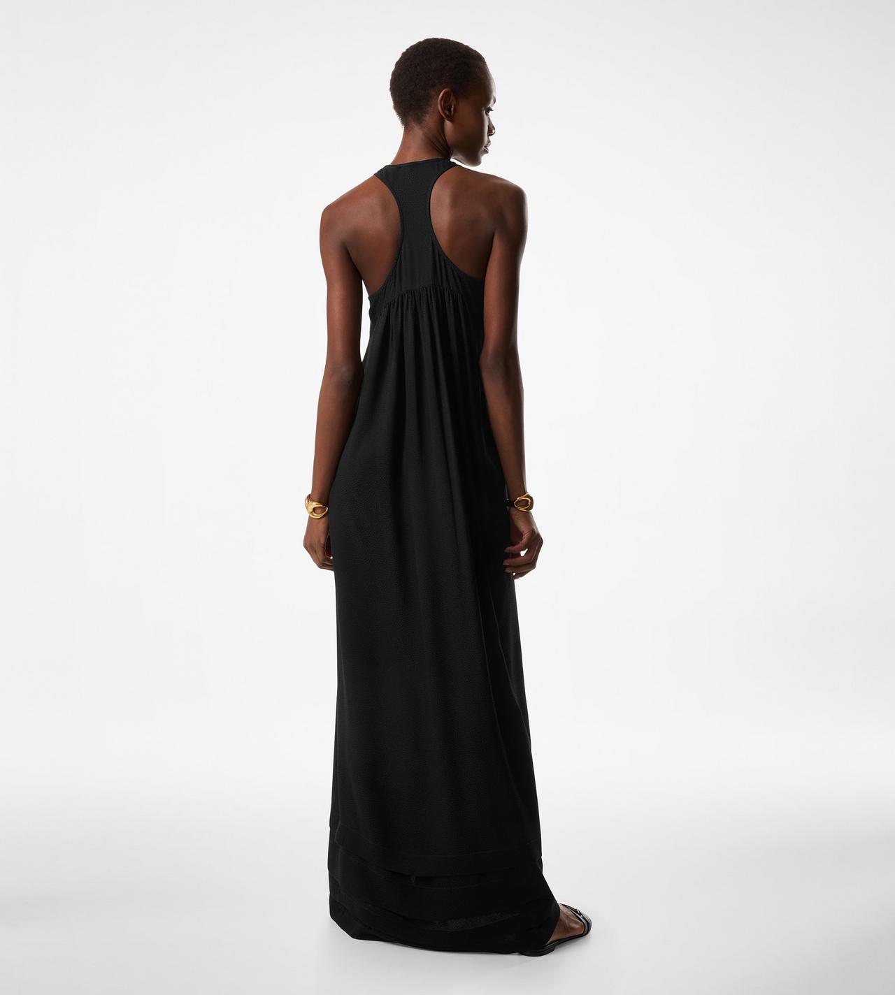 MICRO FLUID SILK JACQUARD A-LINE LONG DRESS image number 2