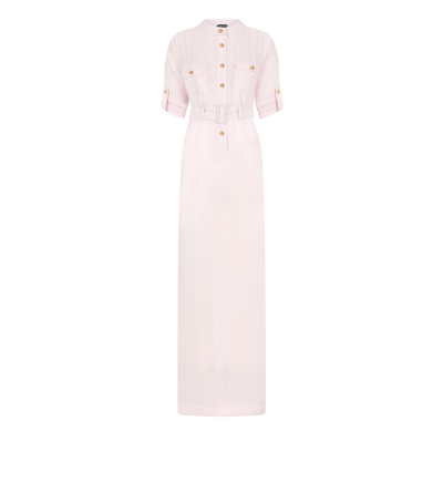 STRIPED FLUID SILK LONG SHIRT DRESS