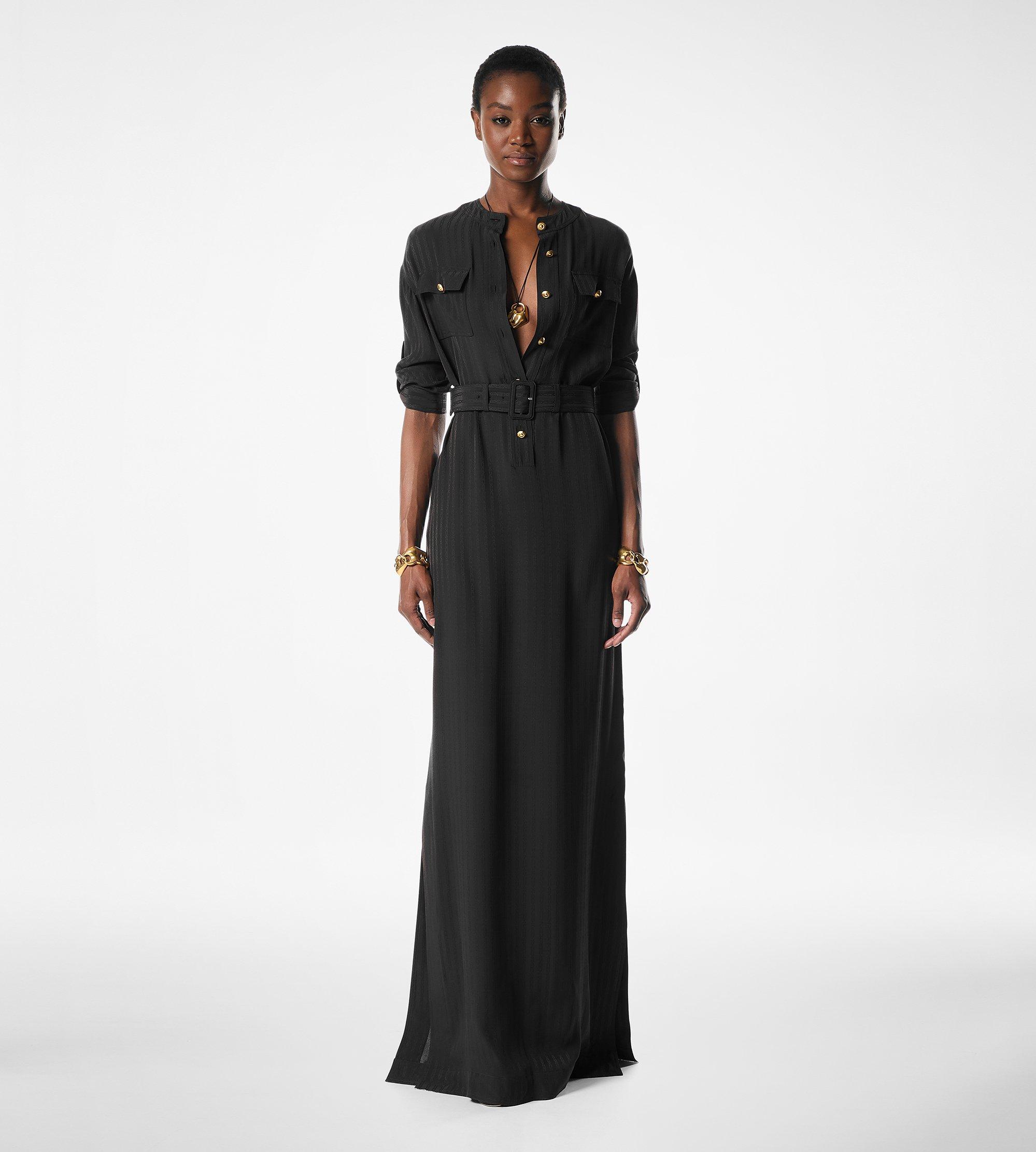 STRIPED FLUID SILK LONG SHIRT DRESS
