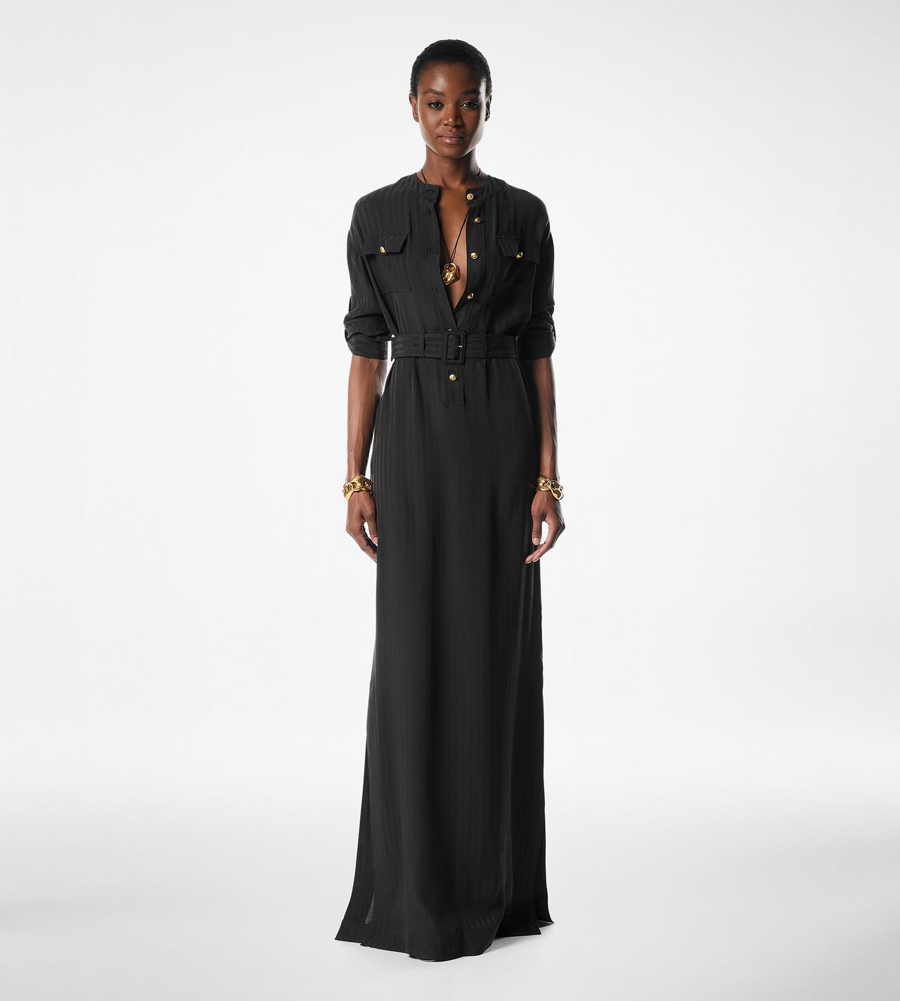 STRIPED FLUID SILK LONG SHIRT DRESS image number 2