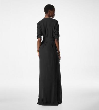 STRIPED FLUID SILK LONG SHIRT DRESS image number 3