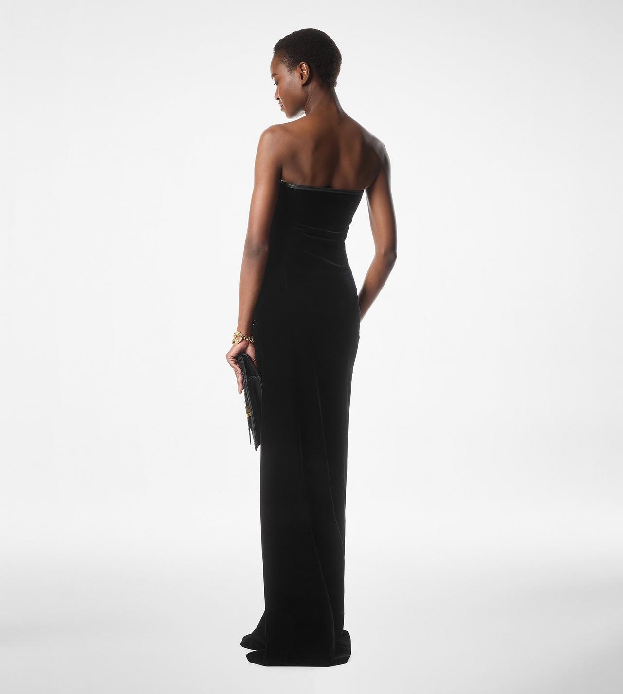 STRETCH VELVET STRAPLESS EVENING DRESS image number 2