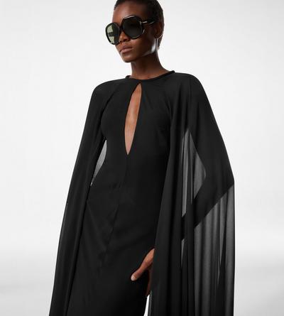 EVENING DRESS WITH KEYHOLE NECKLINE AND LONG CAPE SLEEVES image number 1