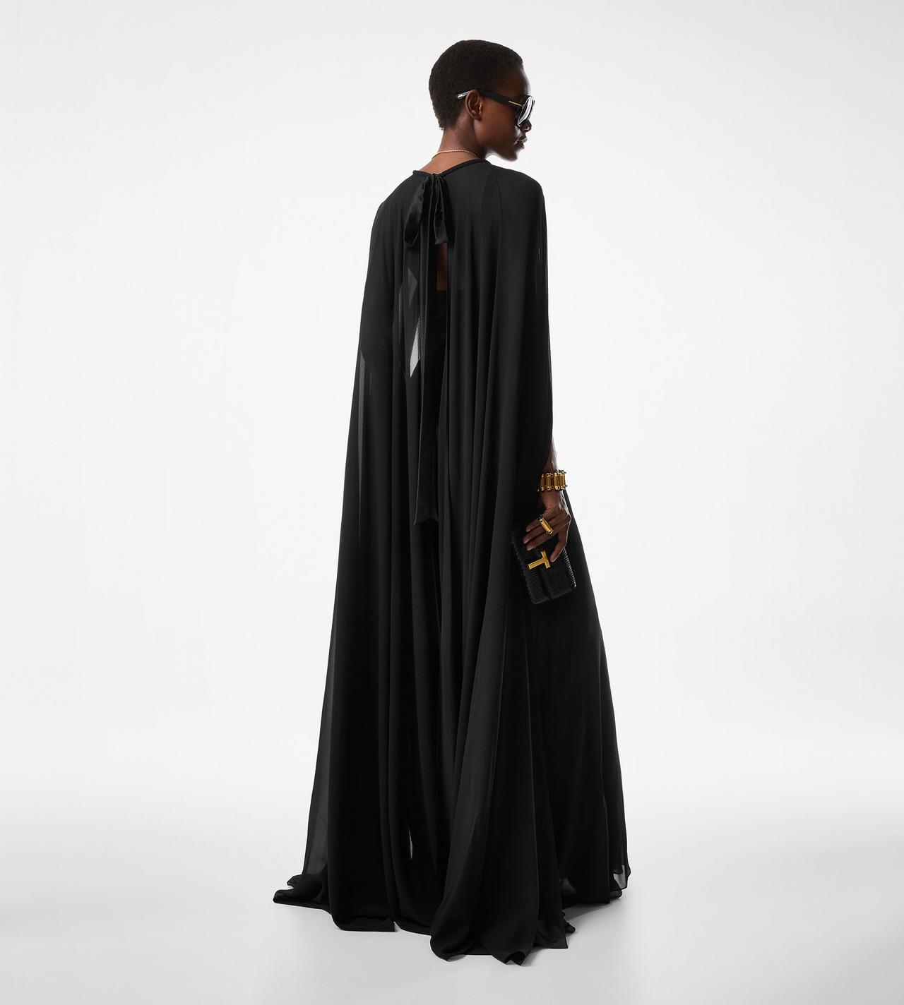 EVENING DRESS WITH KEYHOLE NECKLINE AND LONG CAPE SLEEVES image number 3