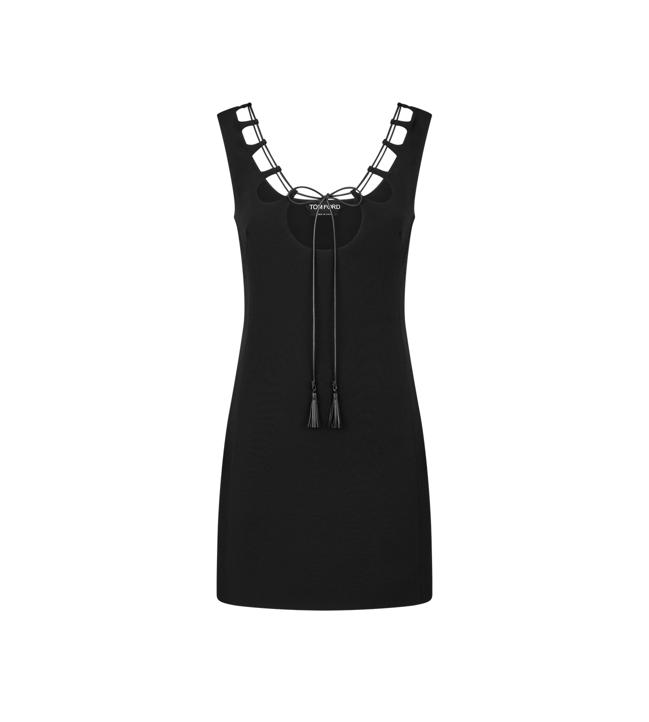 MINI COCKTAIL DRESS WITH DRAWSTRING CUT OUT NECKLINE image number 0