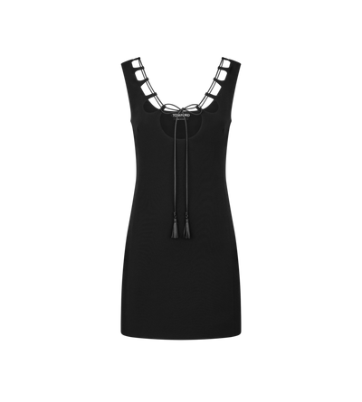 MINI COCKTAIL DRESS WITH DRAWSTRING CUT OUT NECKLINE image number 0