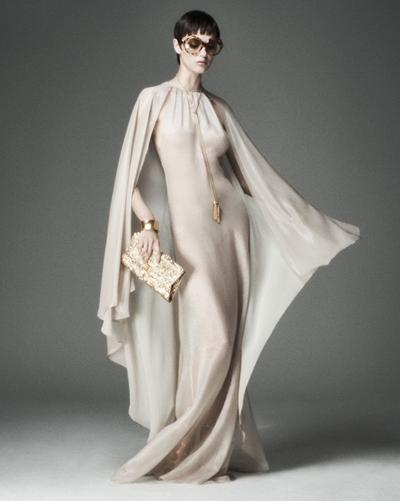 EVENING DRESS WITH KEYHOLE NECKLINE AND ASYMMETRIC CAPE image number 2