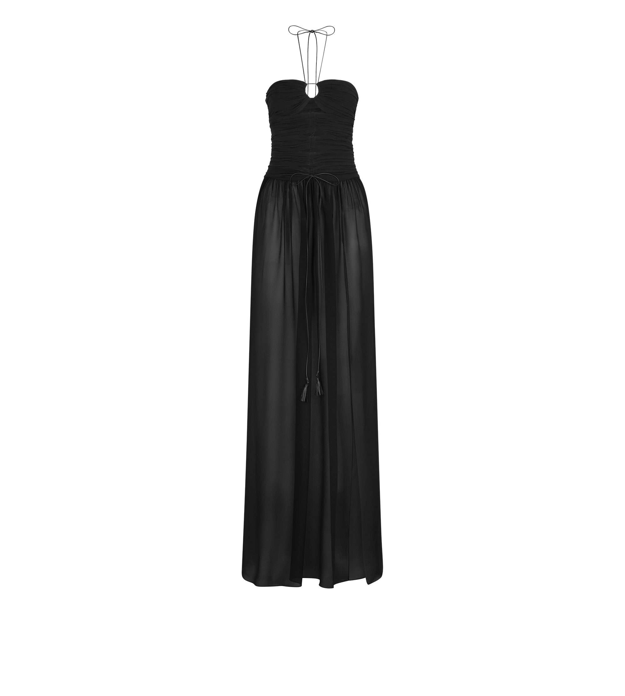 EVENING DRESS WITH DRAWSTRINGS AND CUT OUT DETAILS