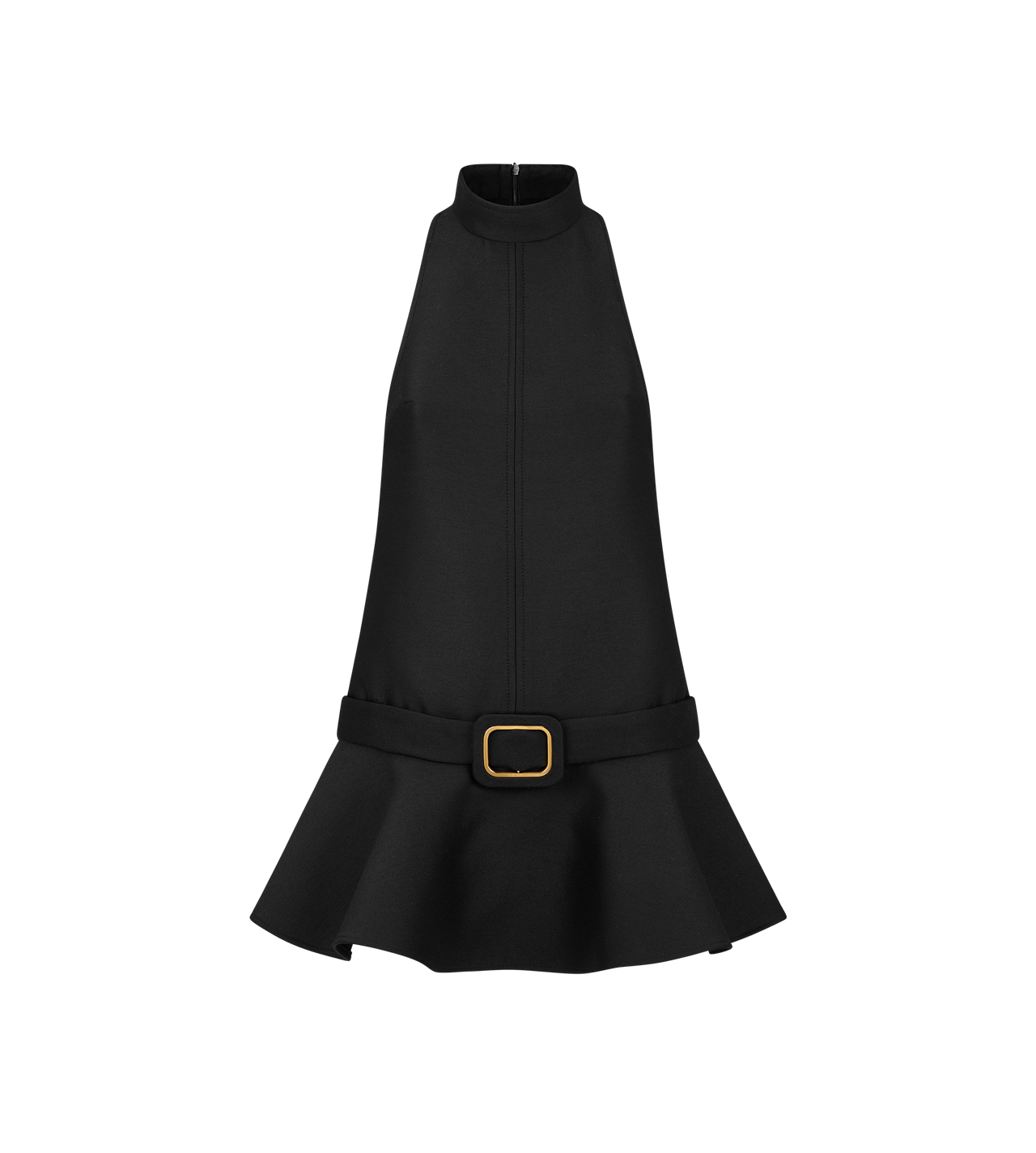 MOCK NECK MINI COCKTAIL DRESS WITH FLARED SKIRT AND BUCKLE MOCK NECK MINI COCKTAIL DRESS WITH FLARED SKIRT AND BUCKLE