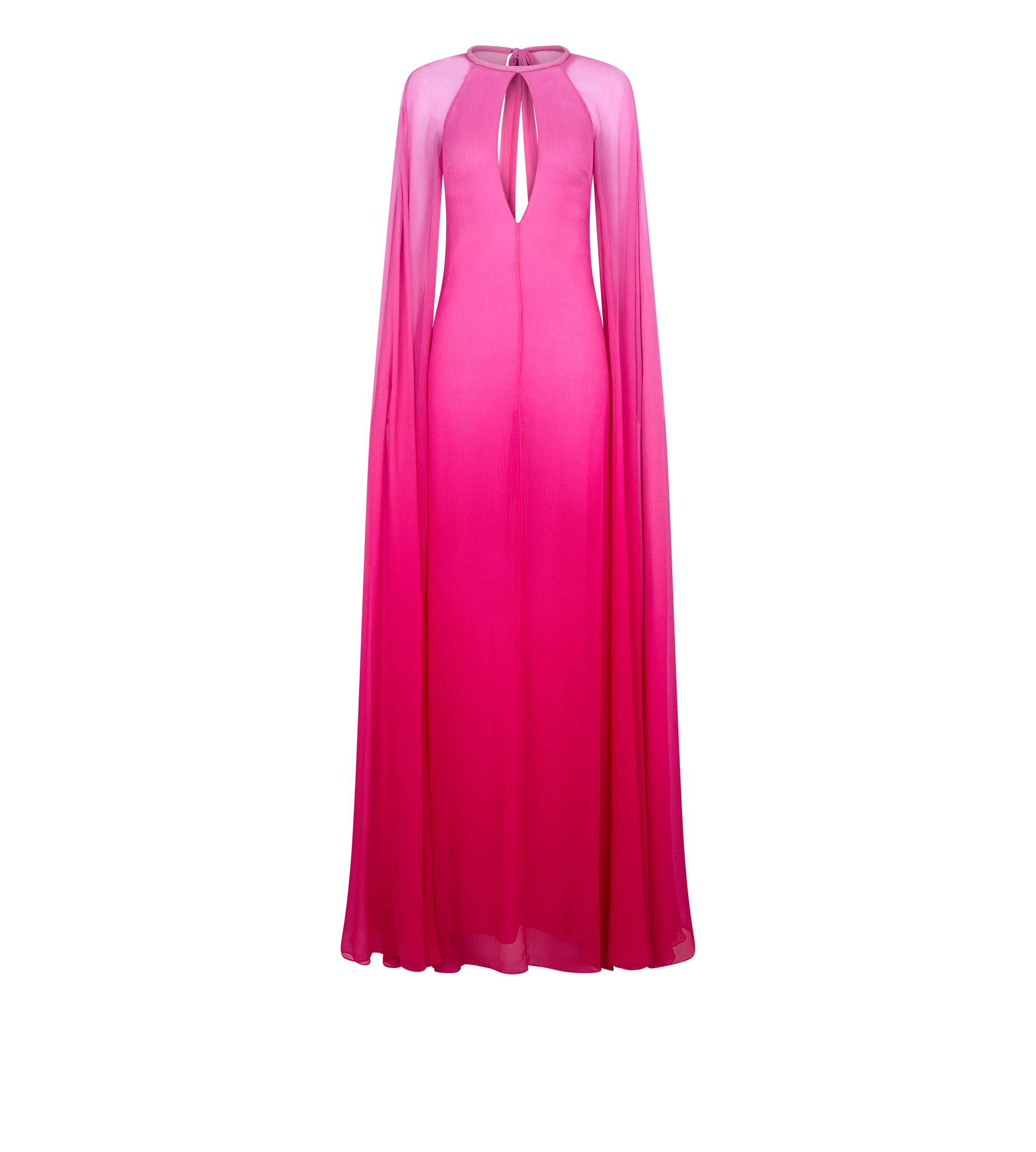 EVENING DRESS WITH KEYHOLE NECKLINE AND LONG CAPE SLEEVES
