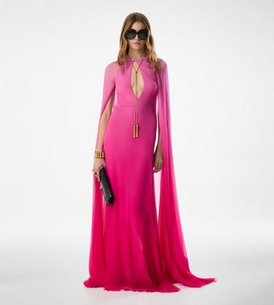 EVENING DRESS WITH KEYHOLE NECKLINE AND LONG CAPE SLEEVES image number 2