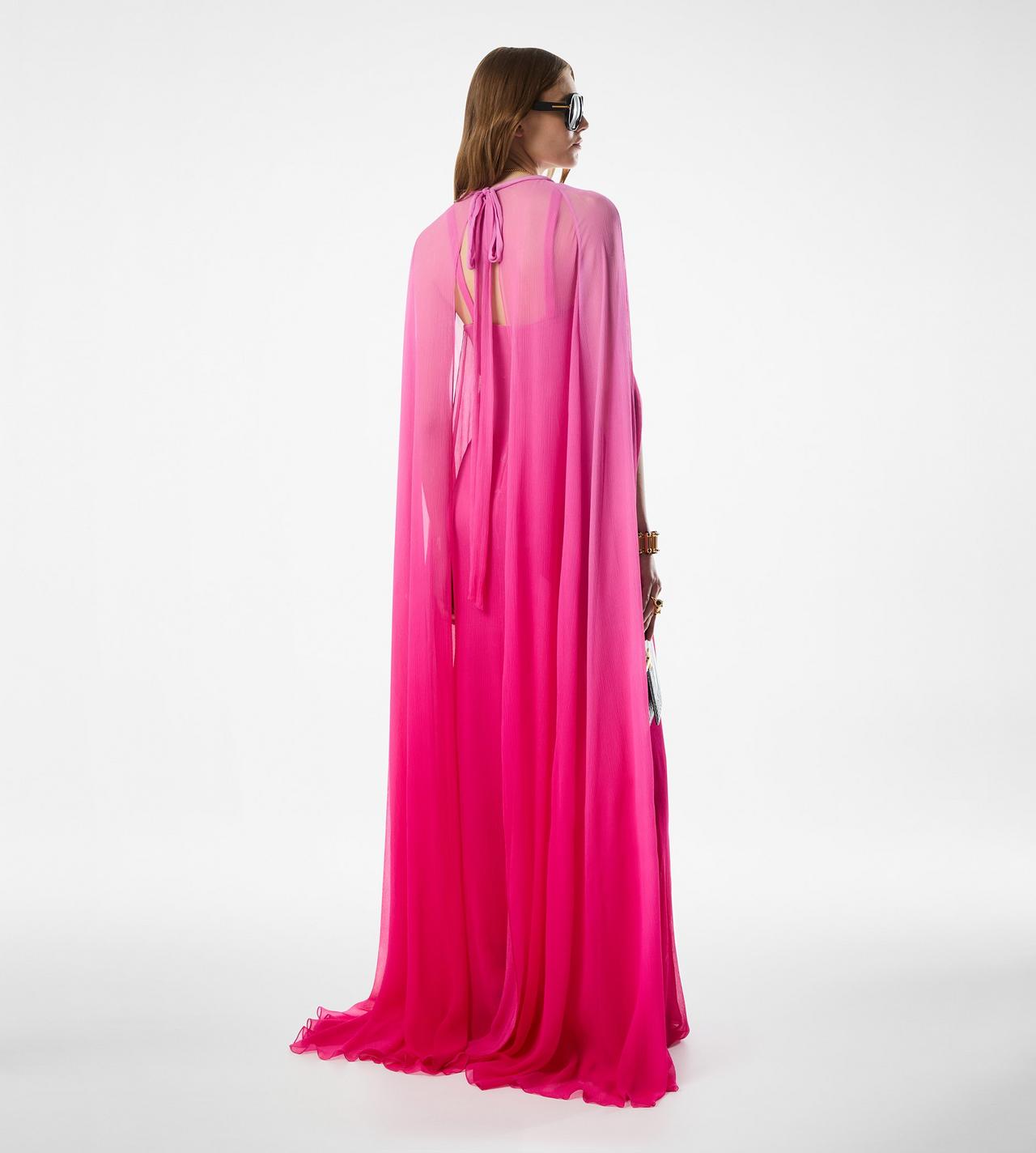 EVENING DRESS WITH KEYHOLE NECKLINE AND LONG CAPE SLEEVES image number 3
