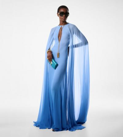 EVENING DRESS WITH KEYHOLE NECKLINE AND LONG CAPE SLEEVES image number 2