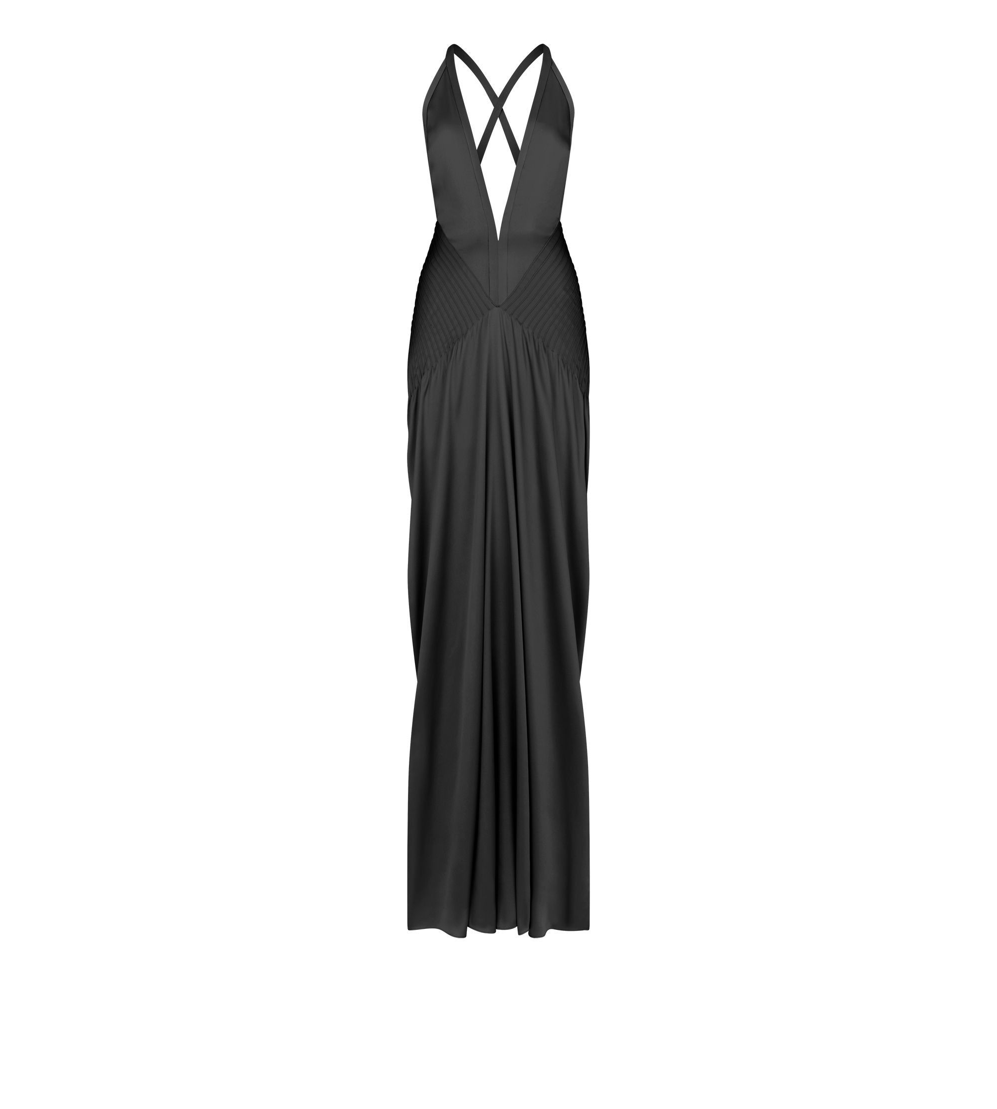 HALTERNECK DEEP V-NECK EVENING DRESS WITH SIDE SLITS