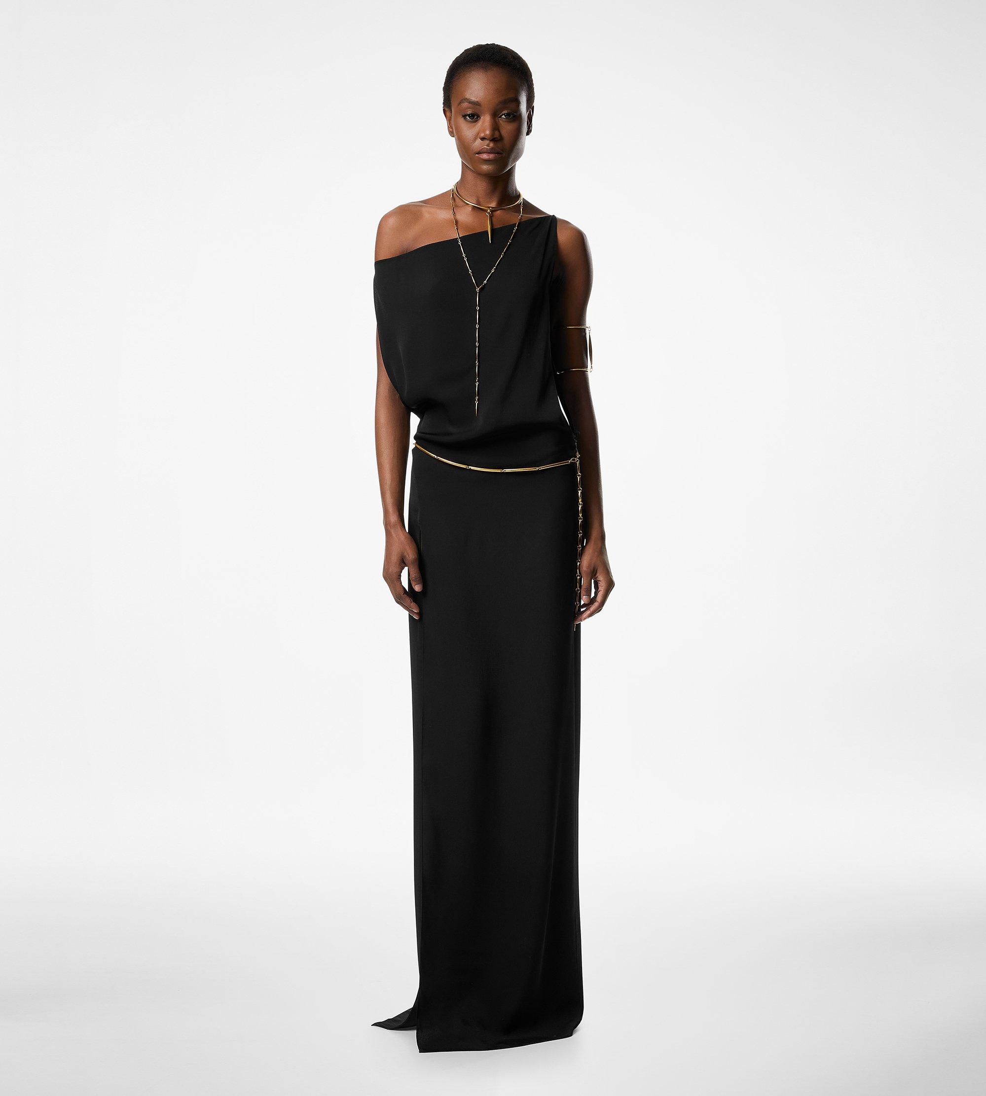 OFF THE SHOULDER EVENING DRESS WITH SIDE SLIT