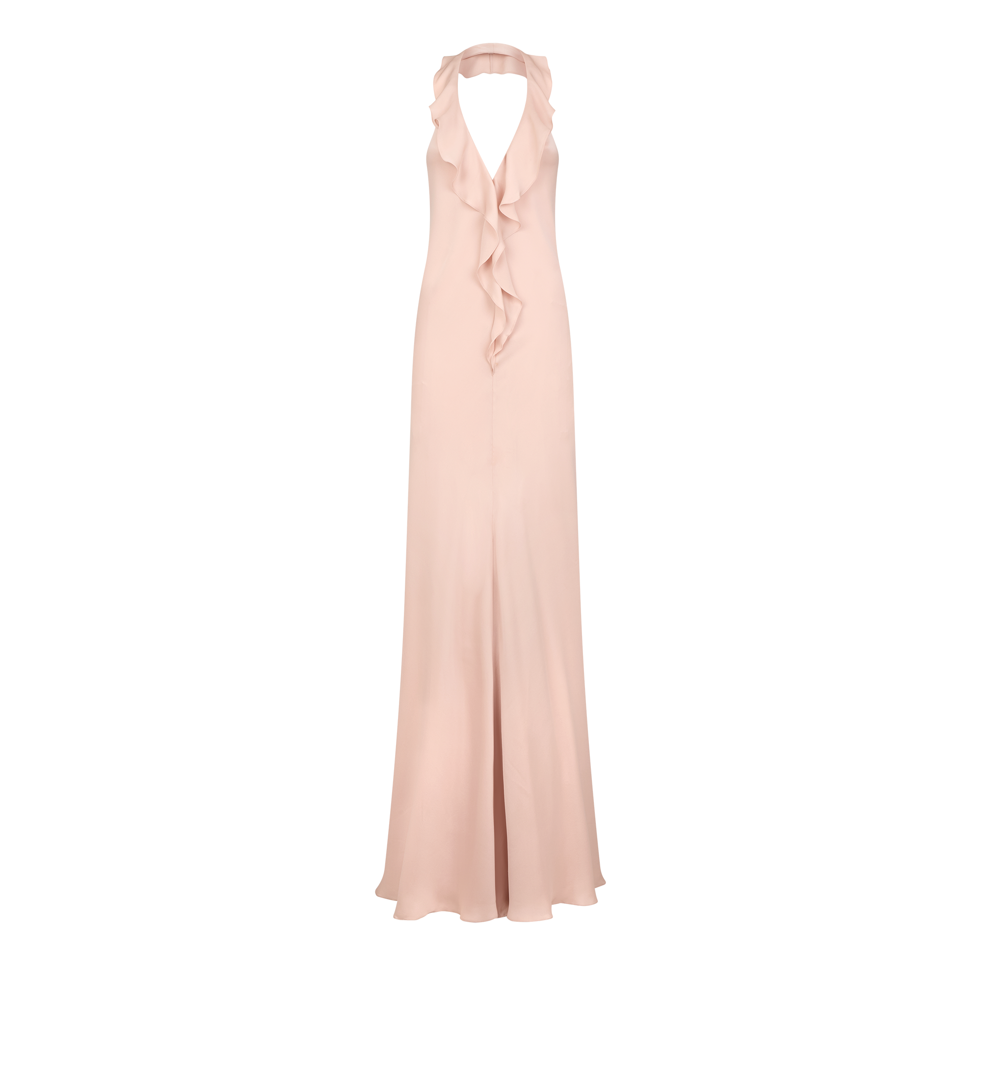 HALTERNECK EVENING DRESS WITH RUFFLE DETAIL
