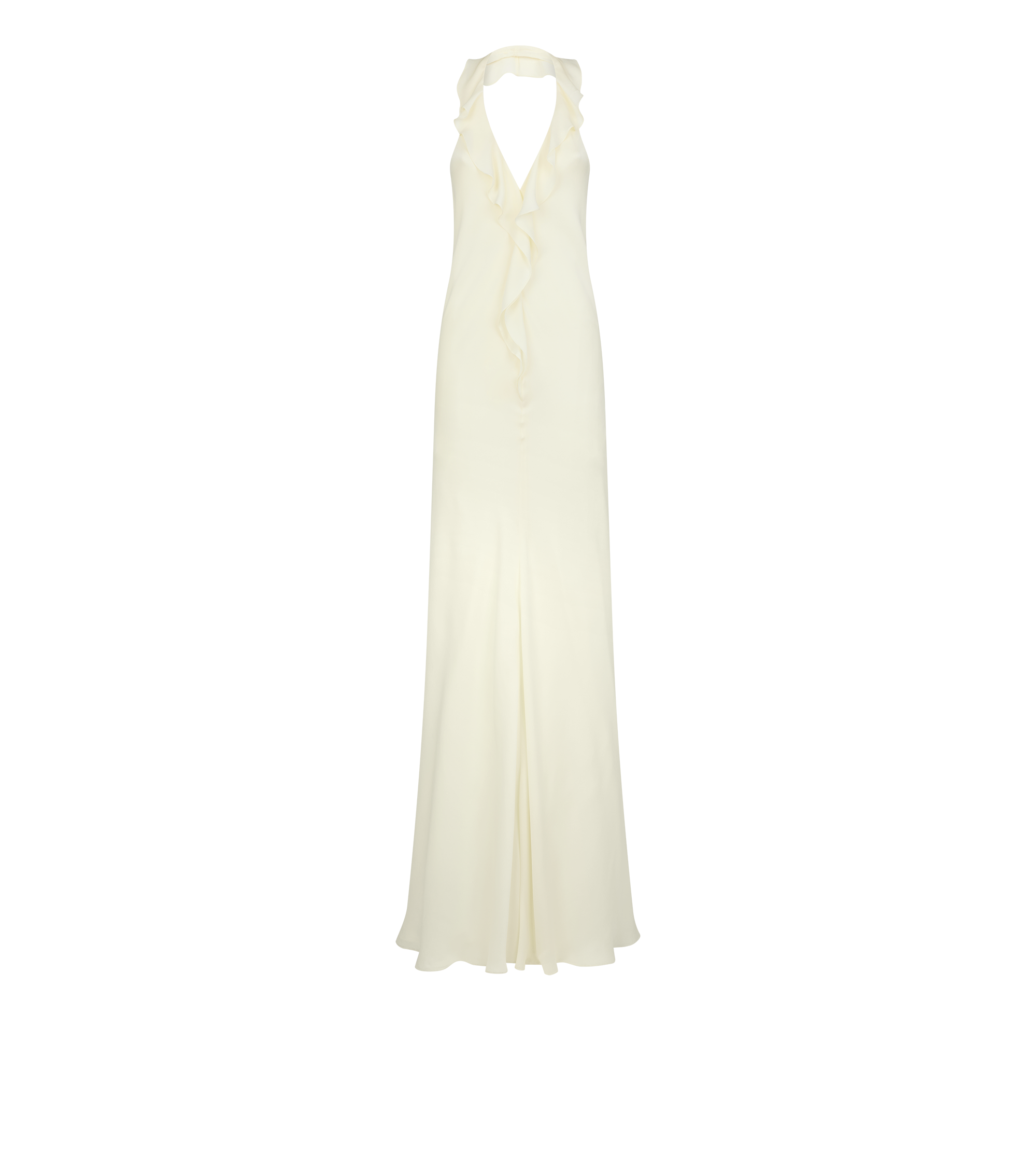 HALTERNECK EVENING DRESS WITH RUFFLE DETAIL
