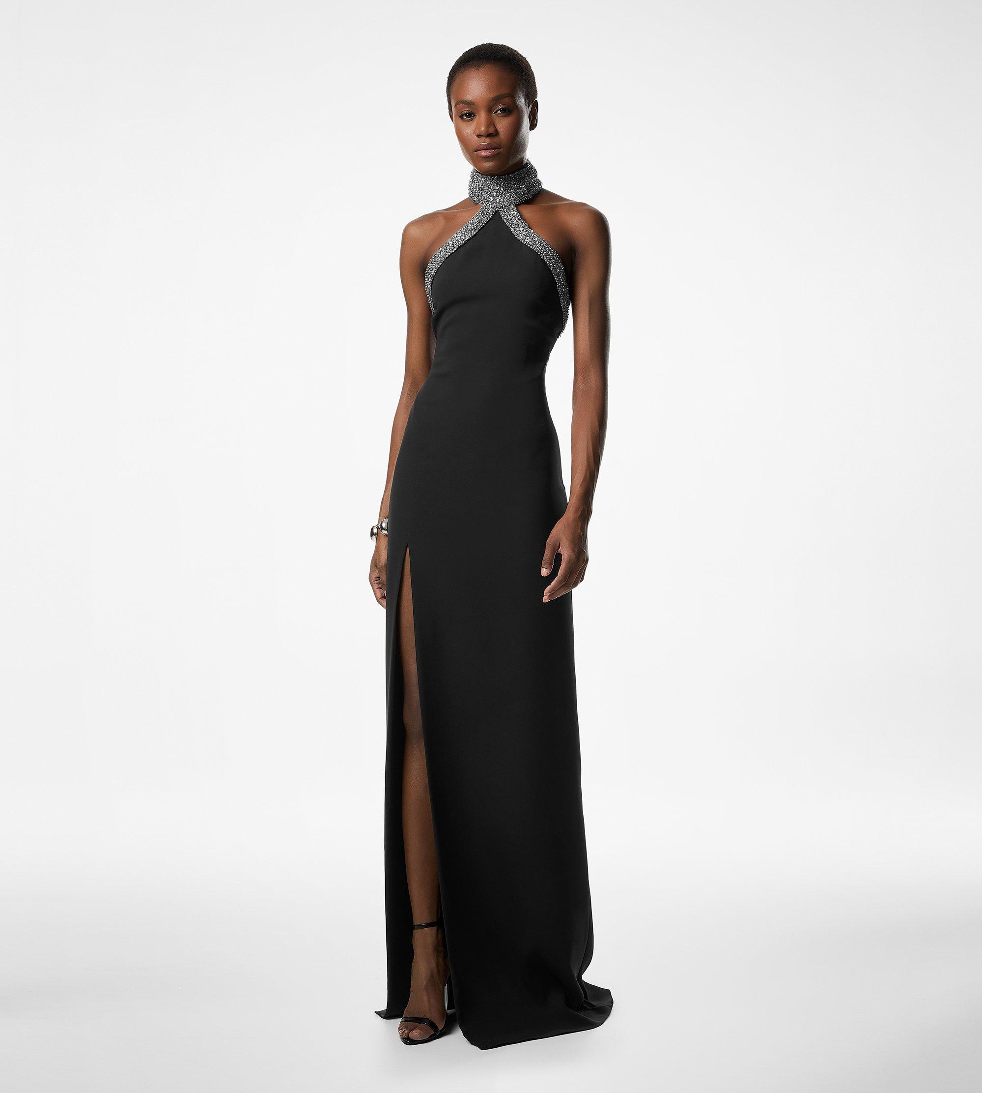 HALTERNECK EVENING DRESS WITH SIDE DEEP SLIT