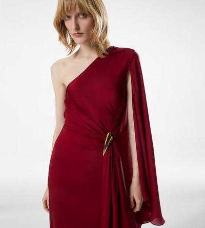 ONE SHOULDER EVENING DRESS WITH CAPE AND LIZA HARDWARE DETAIL image number 1