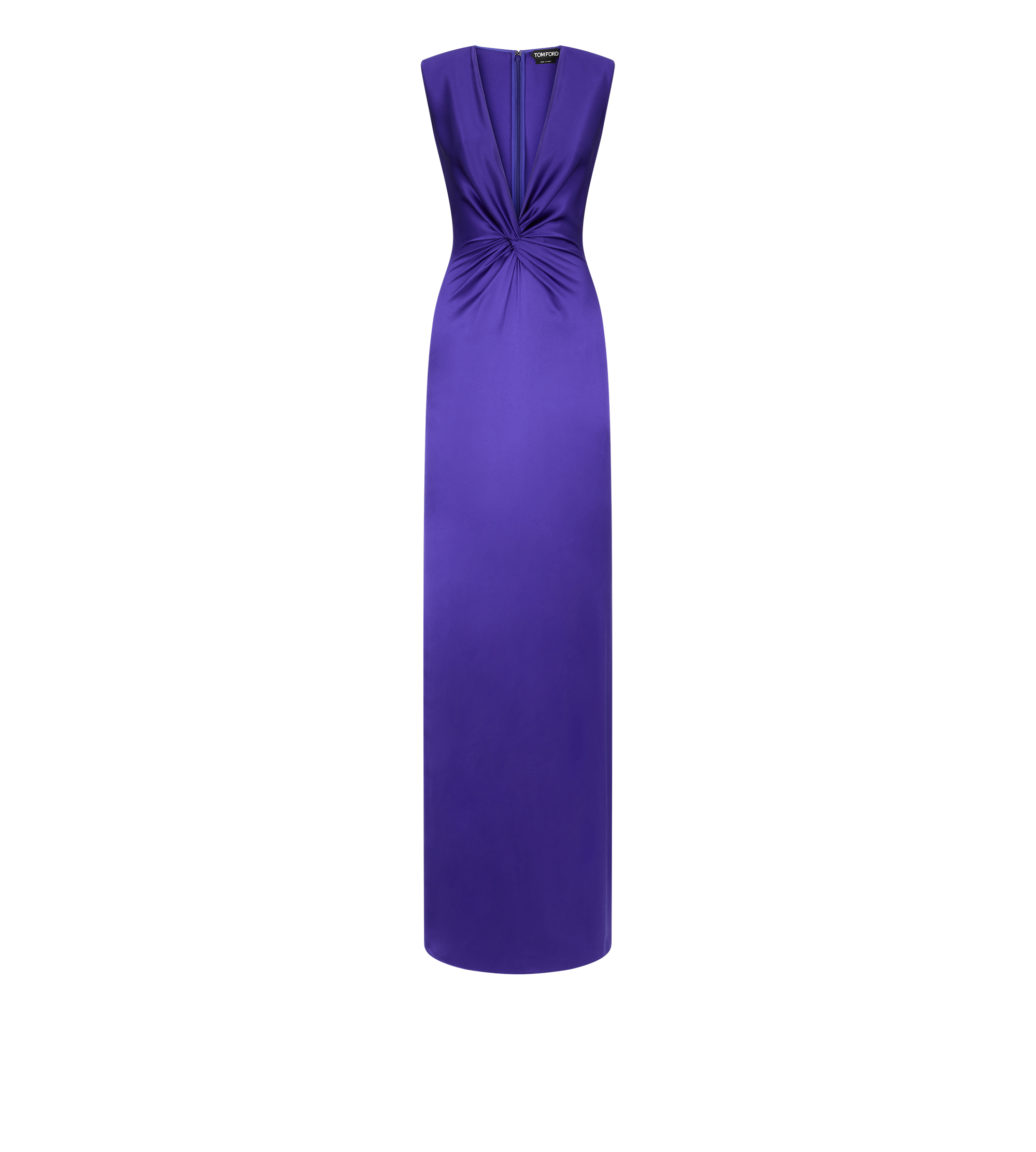 SLEEVELESS DEEP V-NECK TWIST FRONT SILK EVENING DRESS