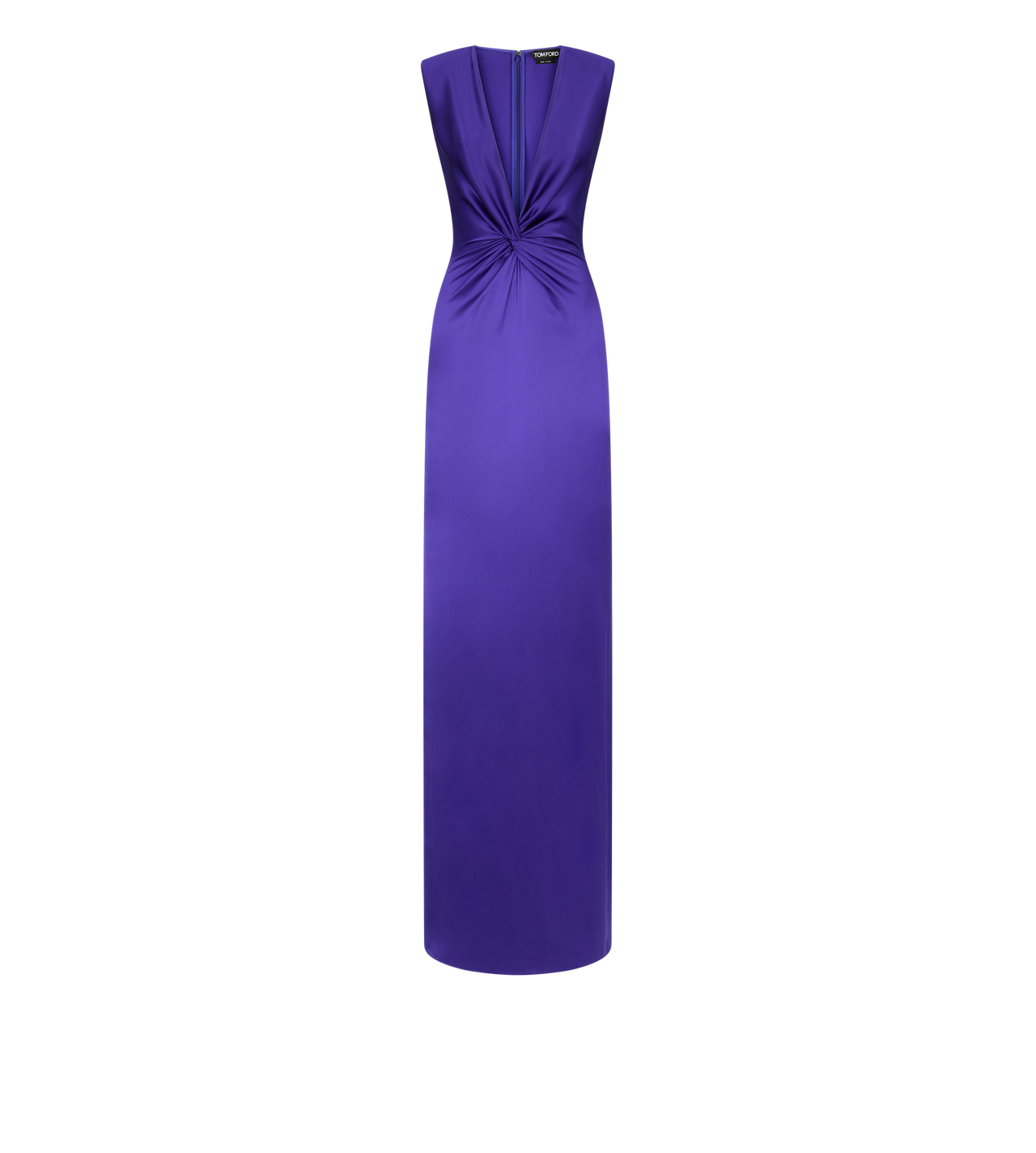 SLEEVELESS DEEP V-NECK TWIST FRONT SILK EVENING DRESS image number 0