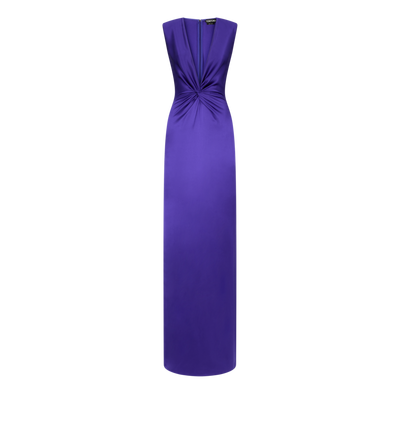SLEEVELESS DEEP V-NECK TWIST FRONT SILK EVENING DRESS