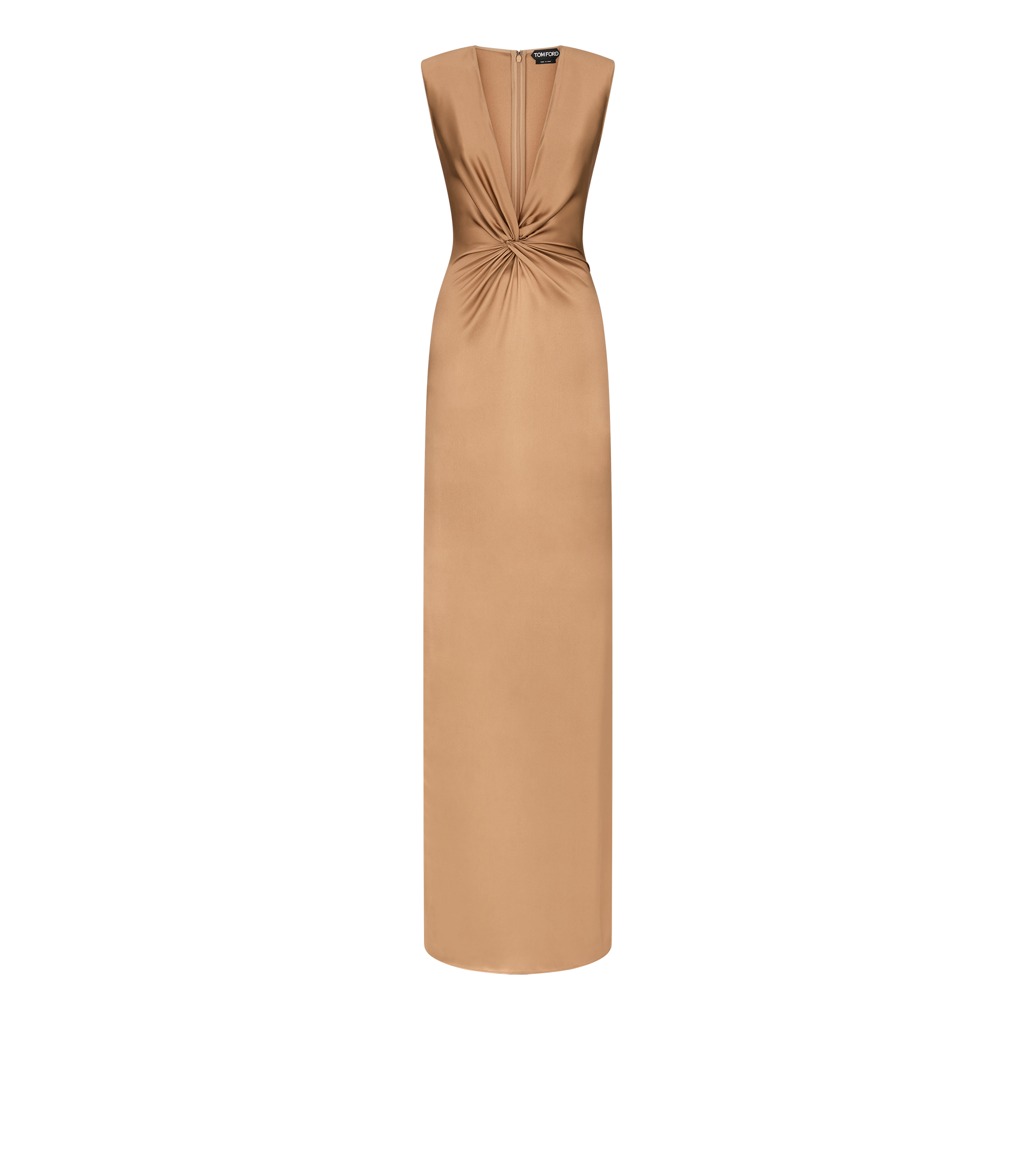 SLEEVELESS DEEP V-NECK TWIST FRONT SILK EVENING DRESS