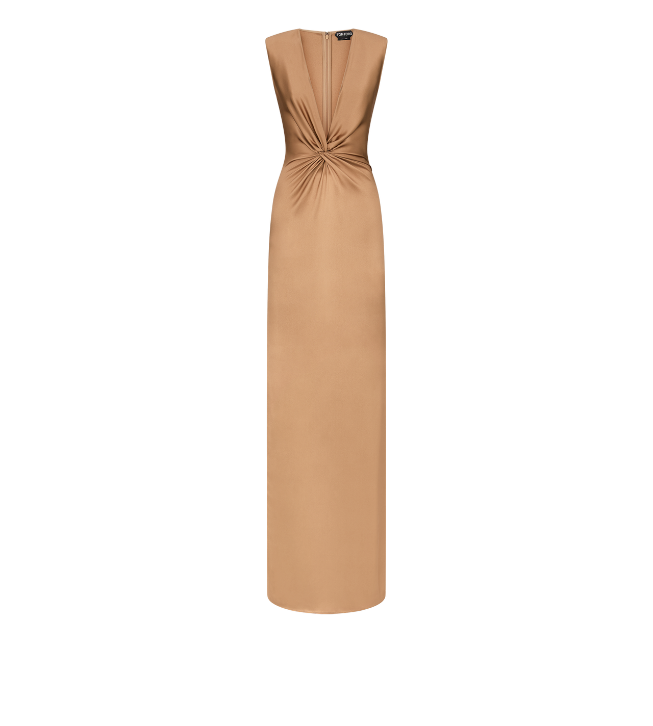 SLEEVELESS DEEP V-NECK TWIST FRONT SILK EVENING DRESS image number 0