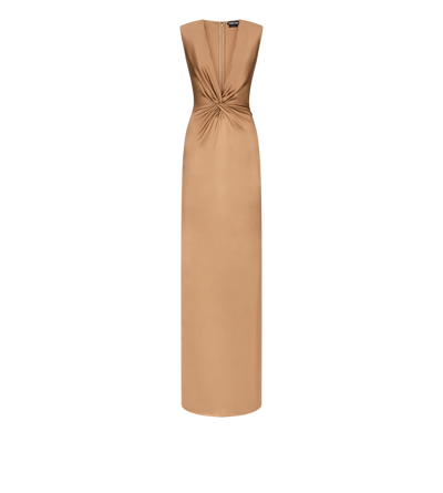 SLEEVELESS DEEP V-NECK TWIST FRONT SILK EVENING DRESS image number 0