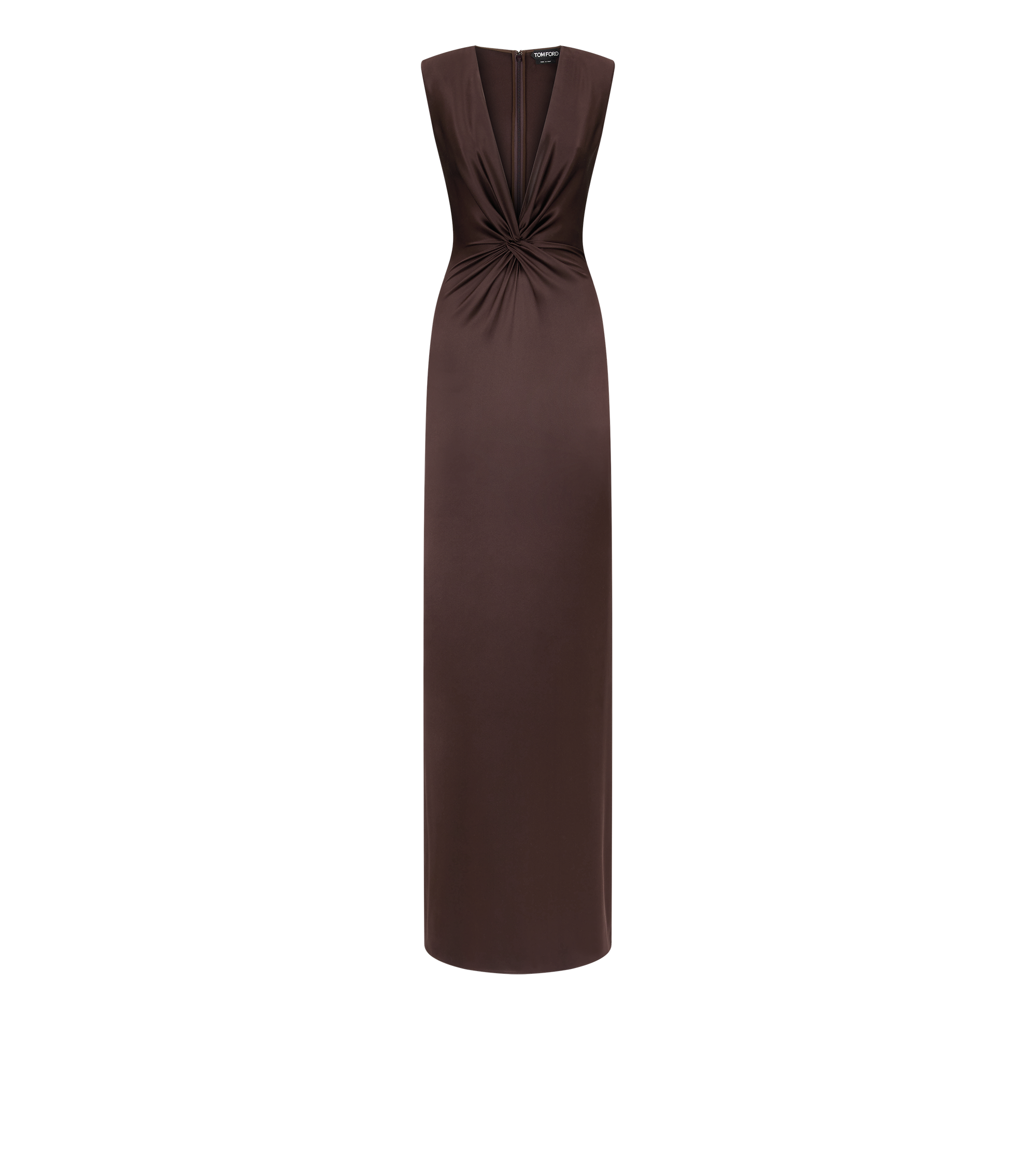 SLEEVELESS DEEP V-NECK TWIST FRONT SILK EVENING DRESS