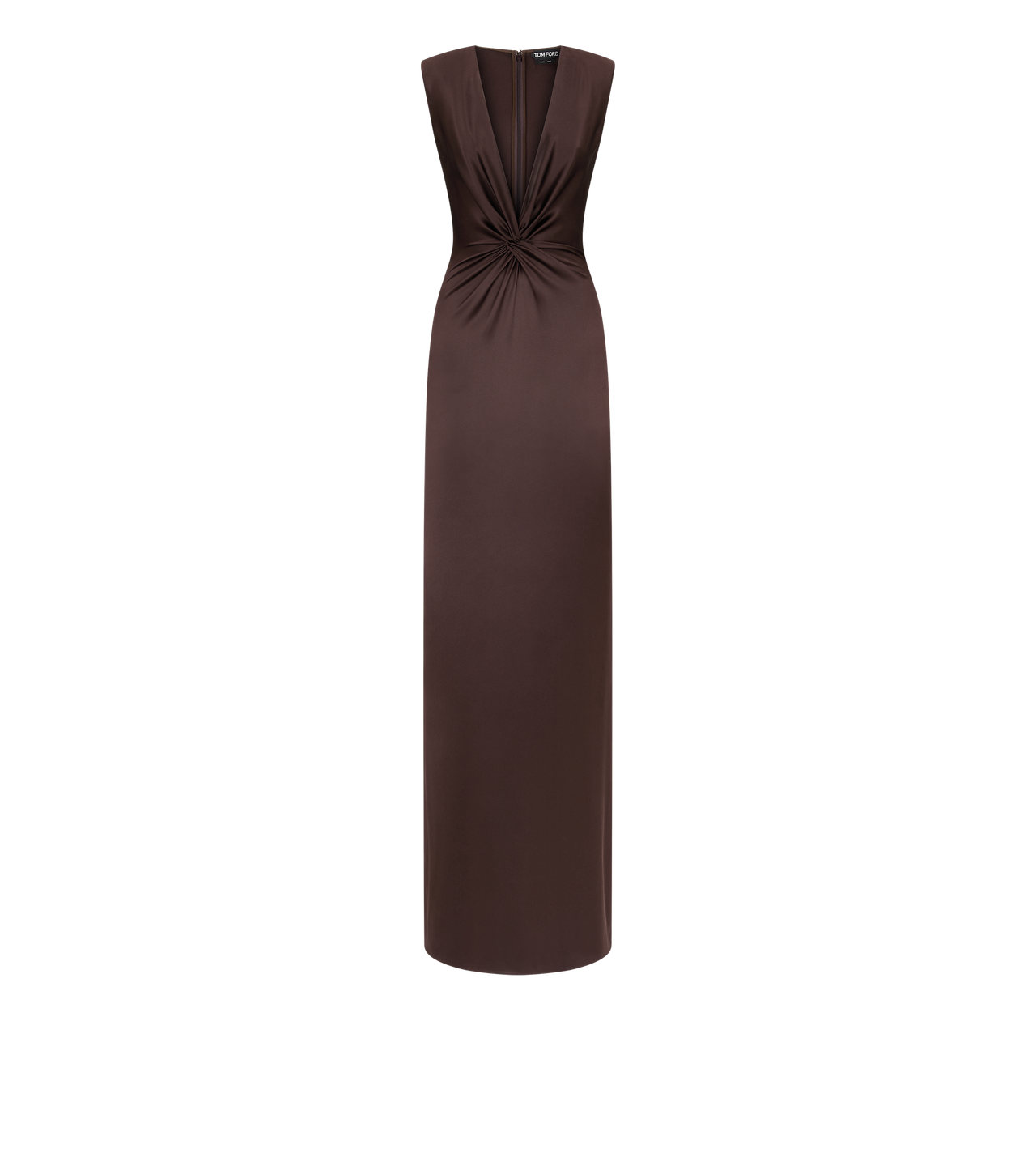 SLEEVELESS DEEP V-NECK TWIST FRONT SILK EVENING DRESS image number 0