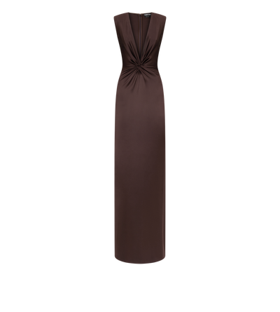 SLEEVELESS DEEP V-NECK TWIST FRONT SILK EVENING DRESS image number 0