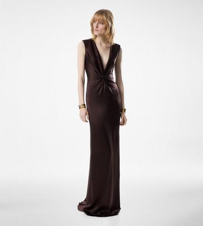 SLEEVELESS DEEP V-NECK TWIST FRONT SILK EVENING DRESS image number 2