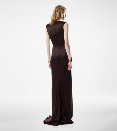 SLEEVELESS DEEP V-NECK TWIST FRONT SILK EVENING DRESS image number 3