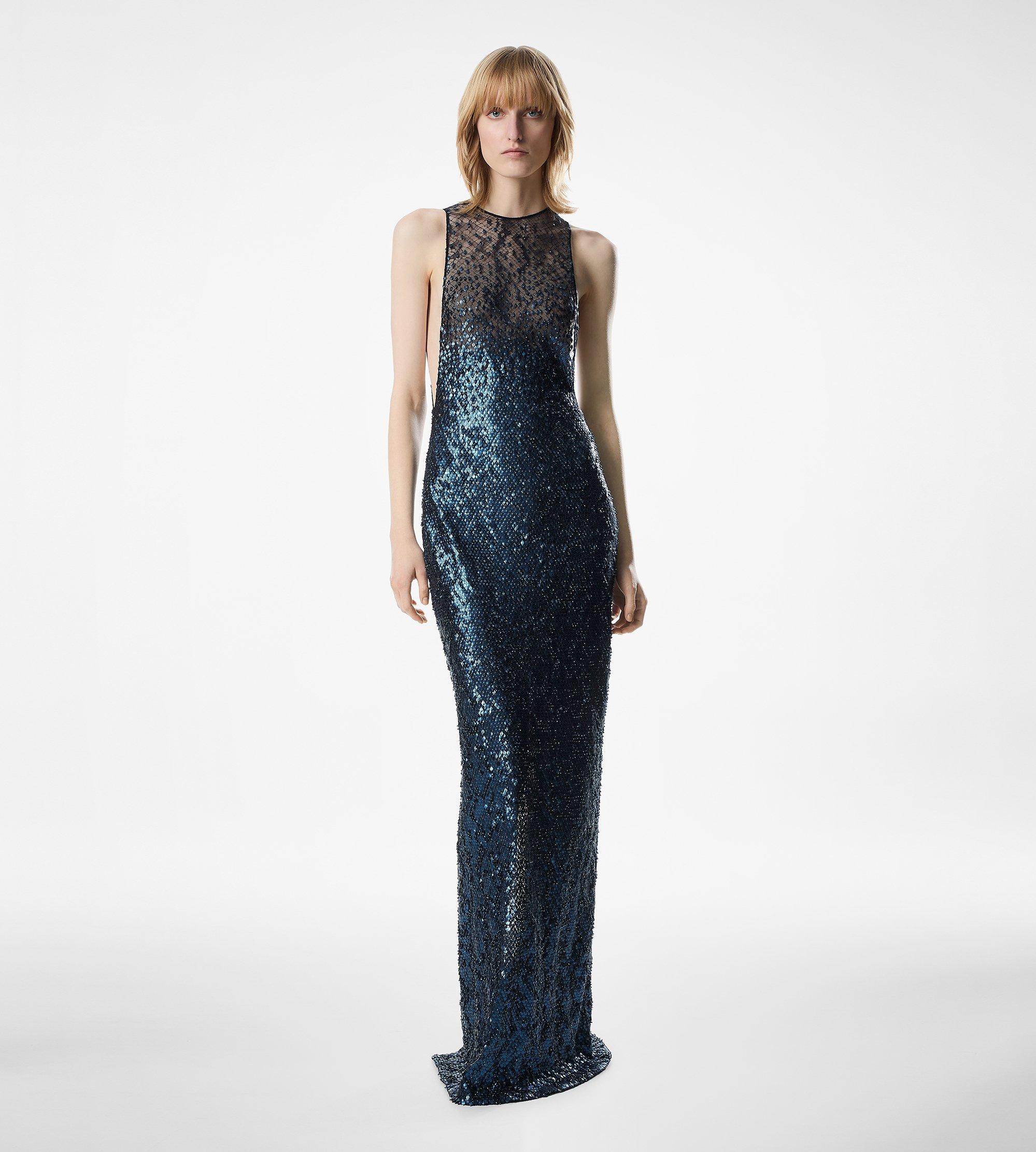 SLEEVELESS EMBROIDERED SNAKE EFFECT EVENING DRESS