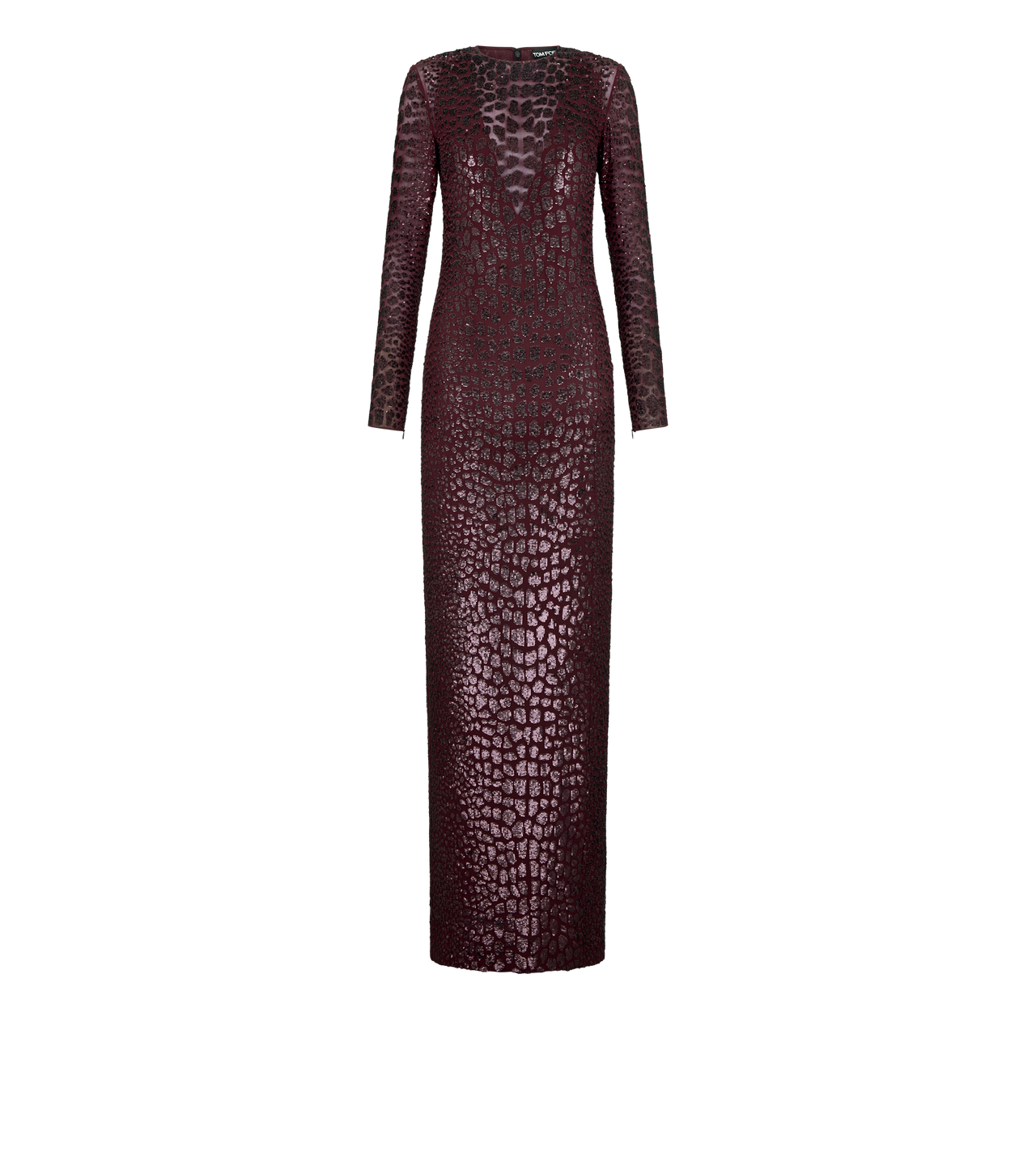 EMBROIDERED CROC EFFECT LONG SLEEVE EVENING DRESS image number 0