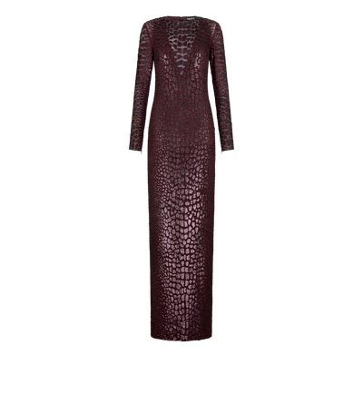 EMBROIDERED CROC EFFECT LONG SLEEVE EVENING DRESS image number 0
