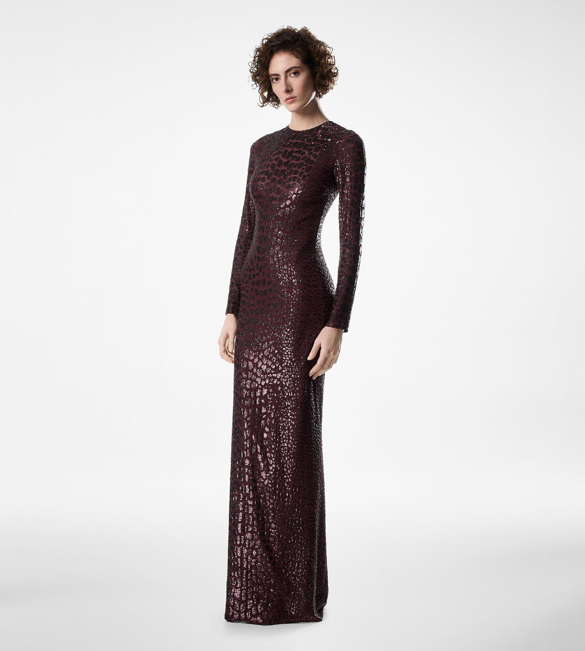 EMBROIDERED CROC EFFECT LONG SLEEVE EVENING DRESS