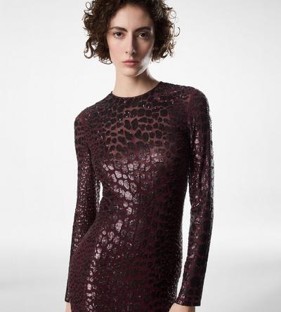EMBROIDERED CROC EFFECT LONG SLEEVE EVENING DRESS image number 1