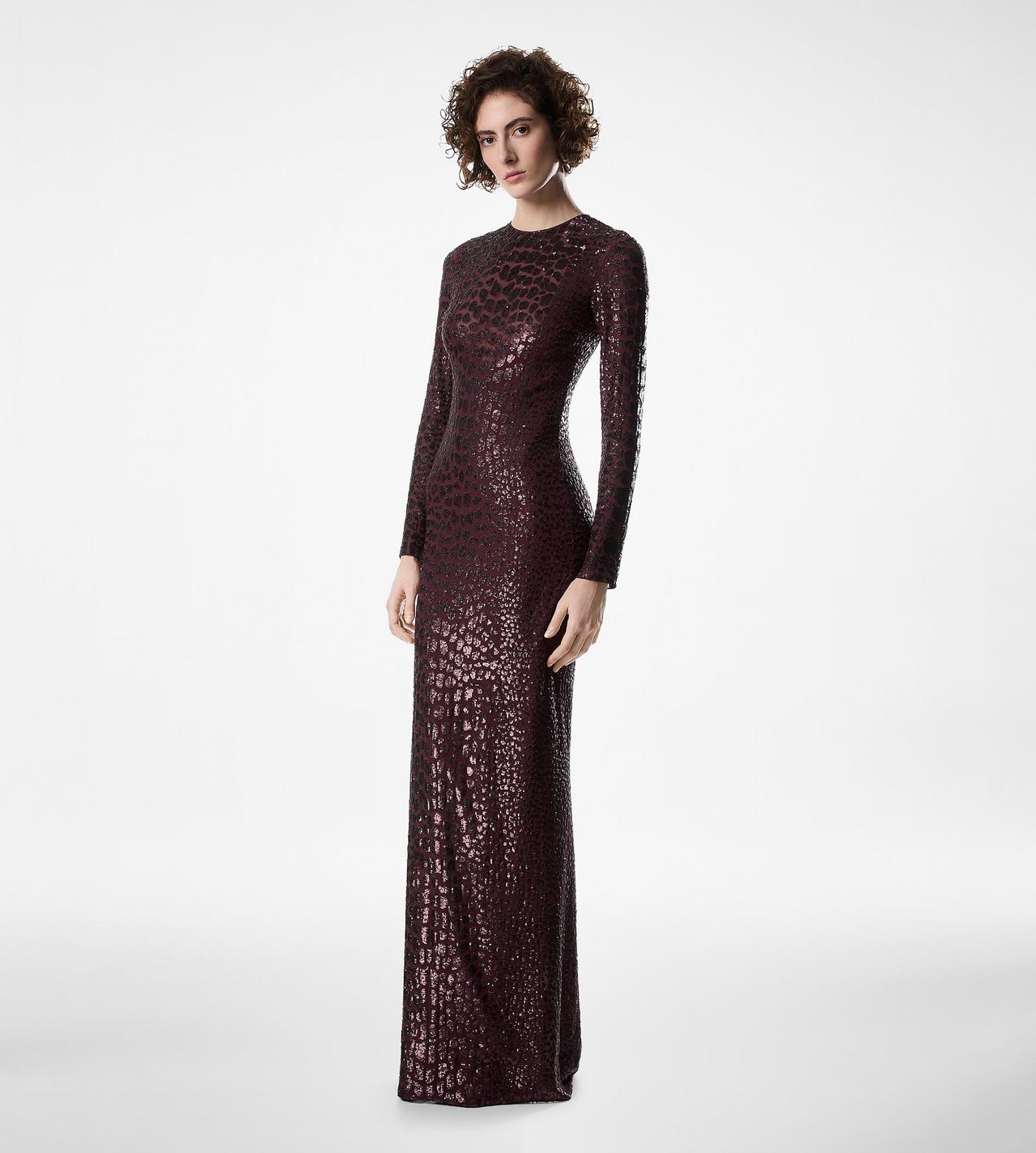 EMBROIDERED CROC EFFECT LONG SLEEVE EVENING DRESS image number 2