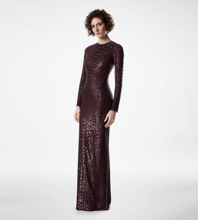 EMBROIDERED CROC EFFECT LONG SLEEVE EVENING DRESS image number 2