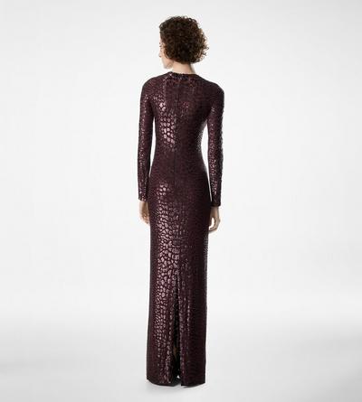 EMBROIDERED CROC EFFECT LONG SLEEVE EVENING DRESS image number 3