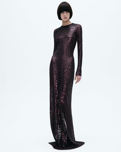 EMBROIDERED CROC EFFECT LONG SLEEVE EVENING DRESS image number 4