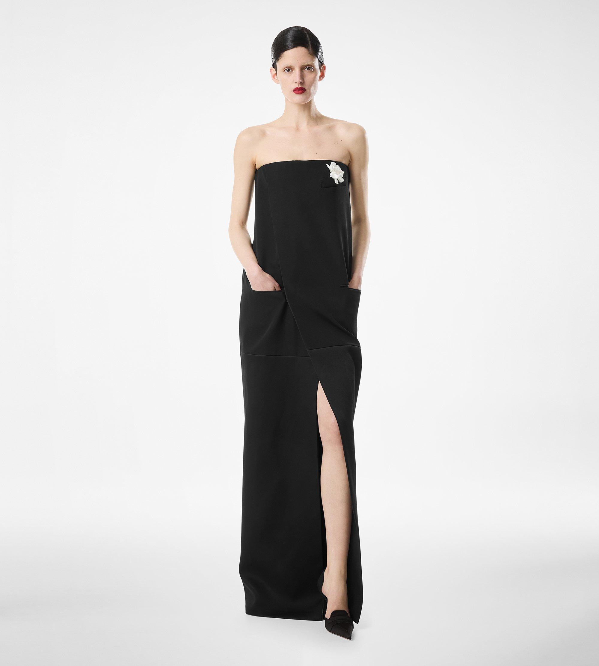 SHARP WOOL STRAPLESS EVENING DRESS